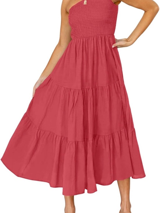Dresses & Skirts - Women’s Tiered Maxi Skirt Dress in Rose Red